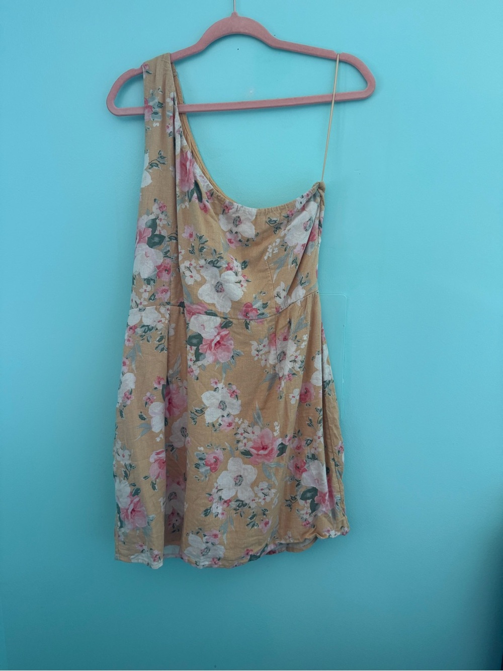 Abercrombie & Fitch Mustard Floral One-Shoulder Dress